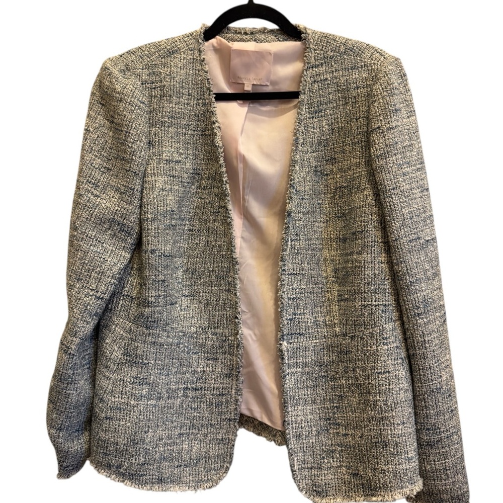Rebecca Taylor Women’s Sophisticated Modern Professional Gray Blue Tweed Blazer